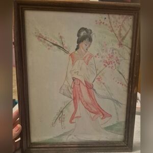 Framed Oriental Art Print with Cherry Blossoms